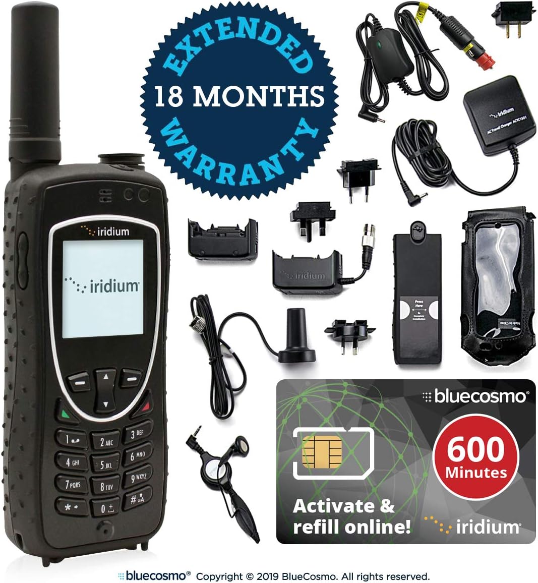 BlueCosmo Iridium Extreme Satellite Phone & 600 Minute 1 Year Global Prepaid SIM Card - Voice, SMS Text Messaging, GPS Tracking, Emergency SOS - Online Activation - 24/7