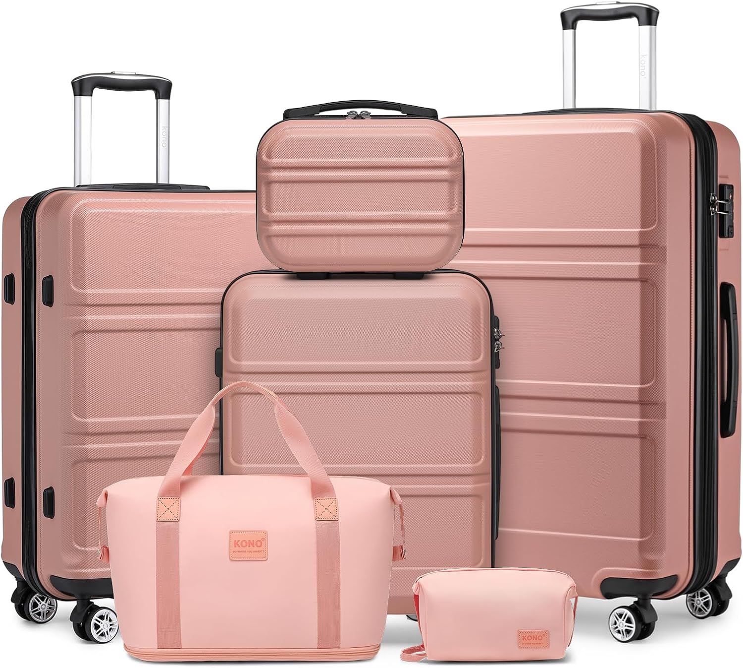 Kono Suitcase Luggage Set Expandable(only 28') Lightweight PC+ABS Carry On Hardside Luggage with TSA Lock Spinner Wheels (Nude/Rose Pink, 6 piece set)