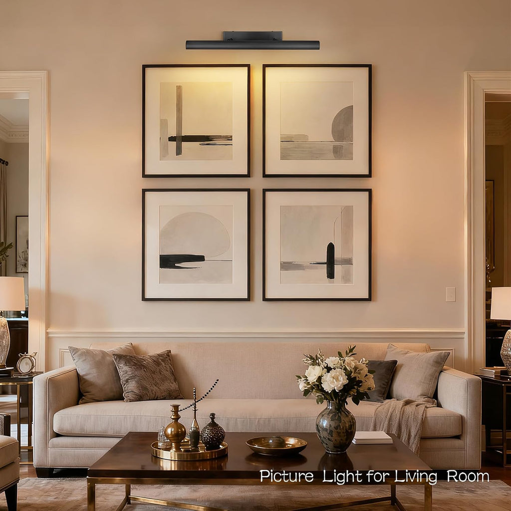 Matte Black Picture Lights for Wall, 24' Art Light Hardwired, 3-Light Bronze Gallery Light, Warm White 2700k Dimmable Picture Frame Lights, 270° Vanity Light for Bathroom, Living Room, Hallway