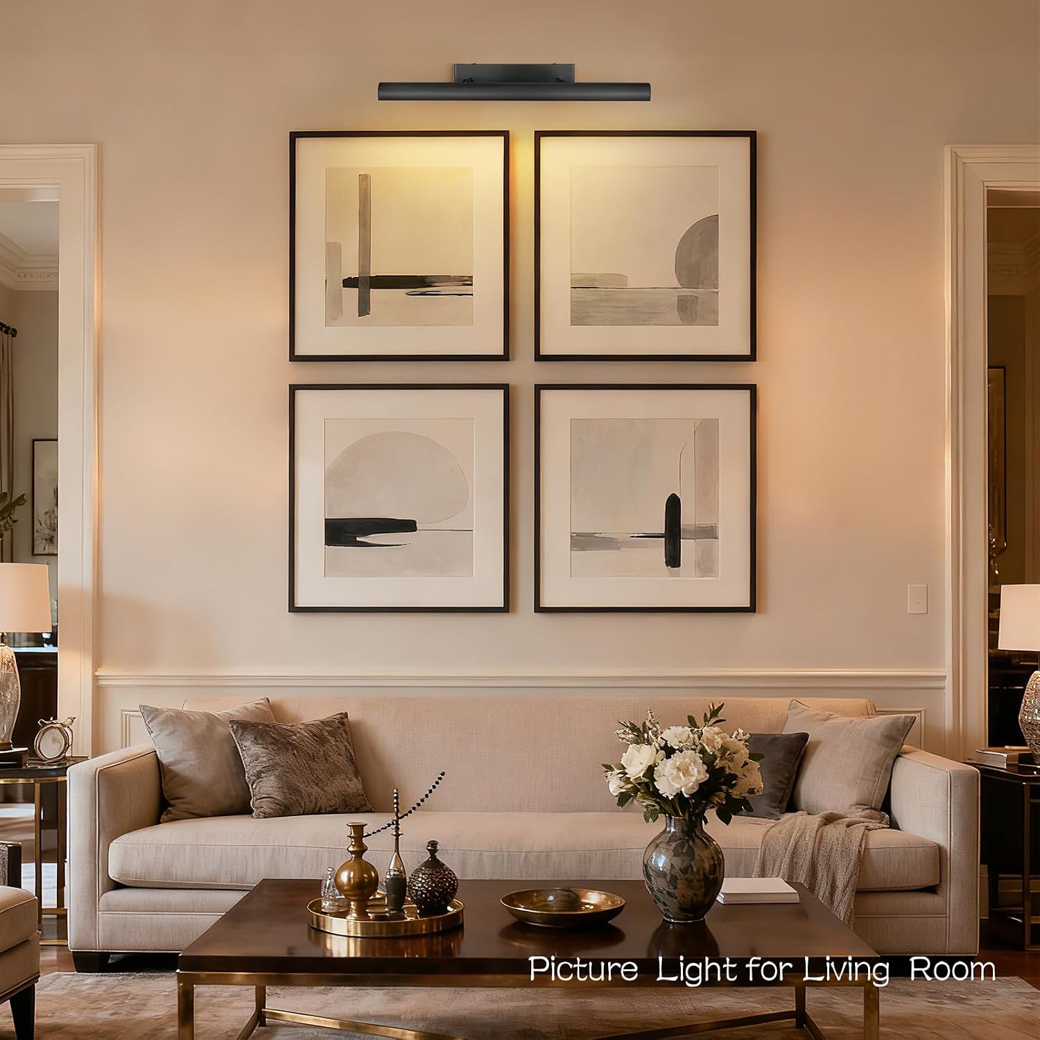 Matte Black Picture Lights for Wall, 24' Art Light Hardwired, 3-Light Bronze Gallery Light, Warm White 2700k Dimmable Picture Frame Lights, 270° Vanity Light for Bathroom, Living Room, Hallway