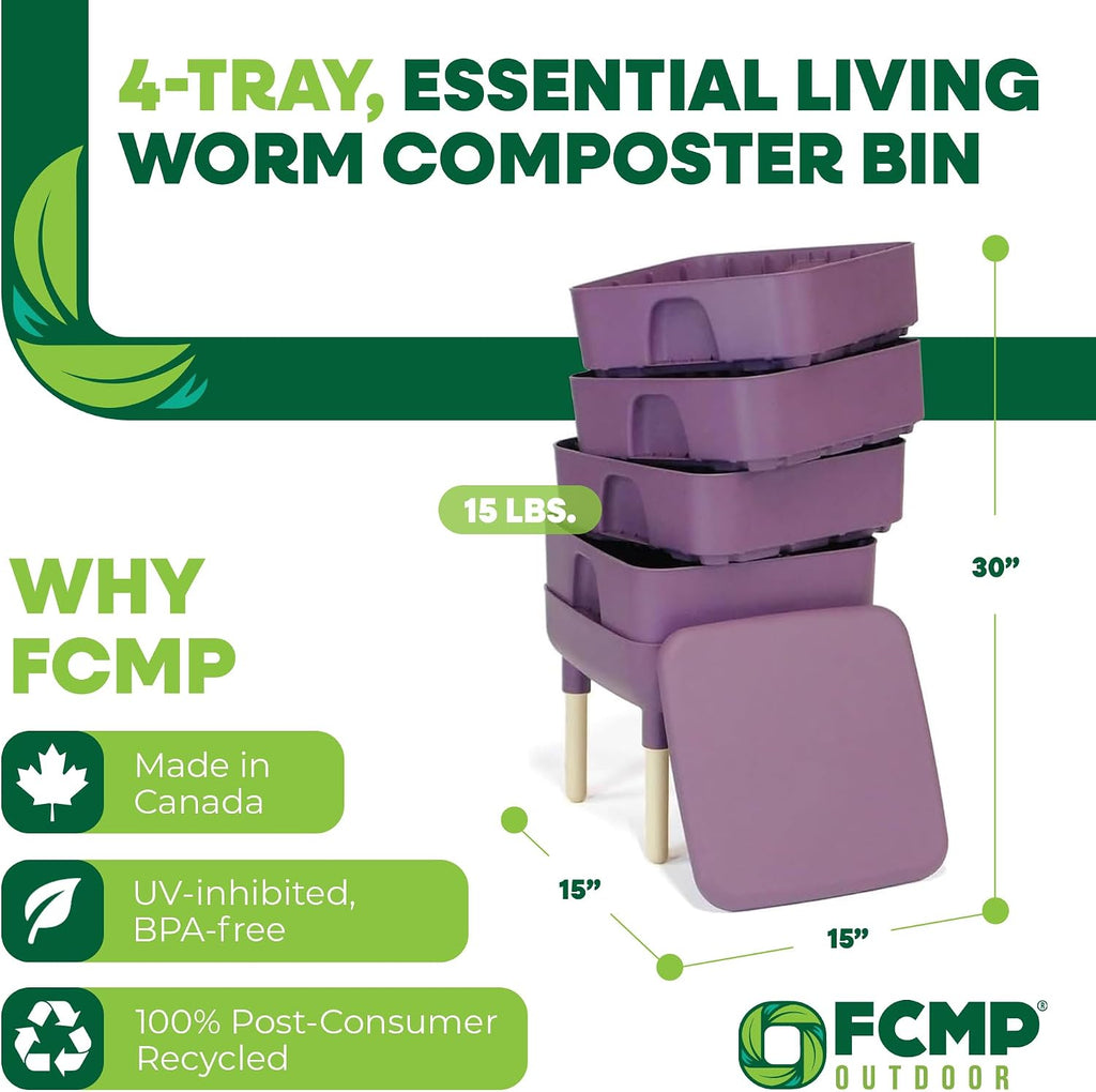 FCMP Outdoor - The Essential Living Composter, 4-Tray Worm Vermicomposter Bin, Plum