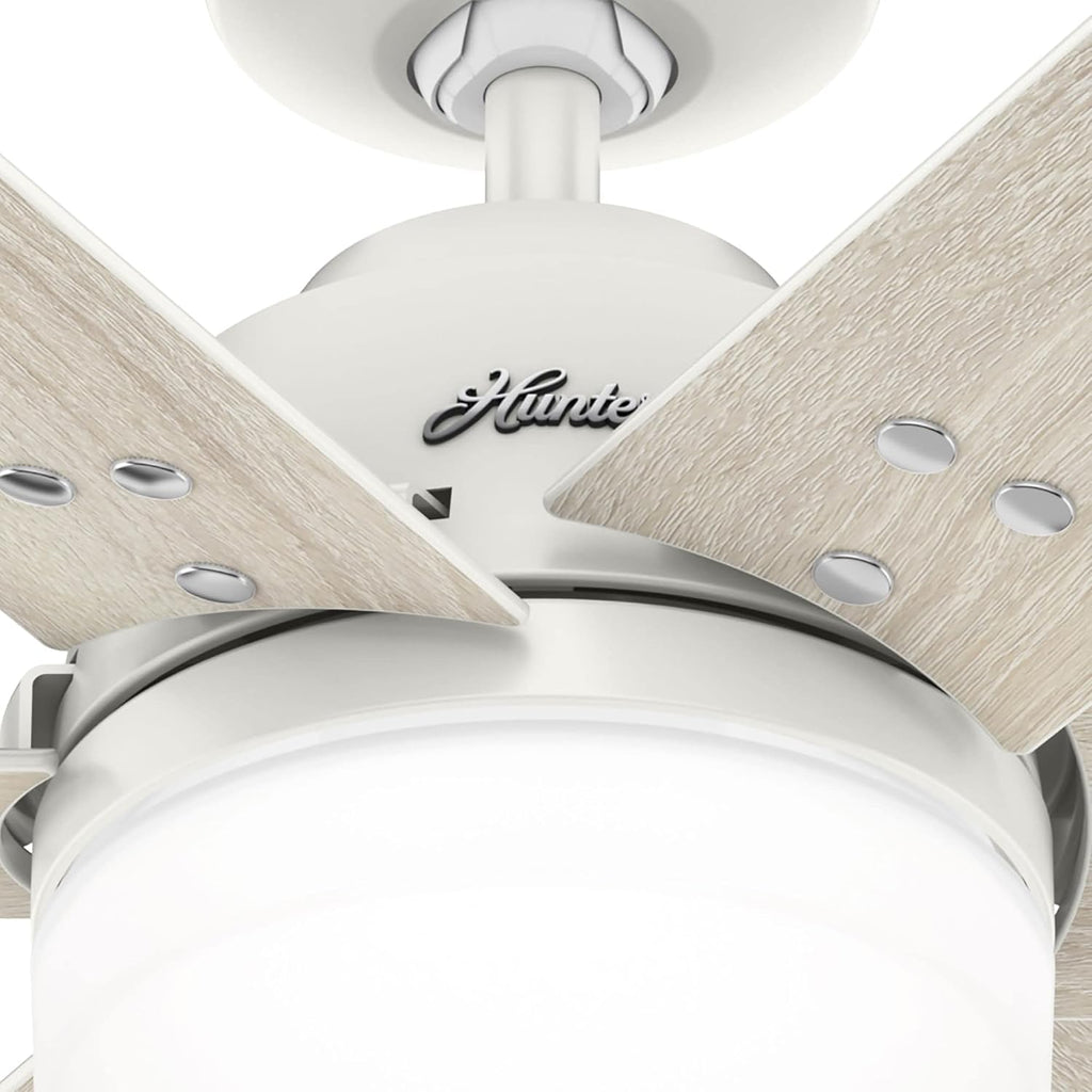 Hunter 44 inch Indoor Ceiling Fan with LED Light and Remote Control - White Ceiling Fan, Standard Mount, 6 Blades, For Bedroom, Living Room, or Kitchen, Quiet - Pacer 51205, Fresh White