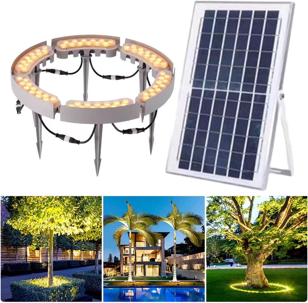 Solar Lights Outdoor, LED Yard Lighting Uplight Landscape Spotlights, Ring Tree Light, Easy to Assemble (Warm White Light Pack of 6)