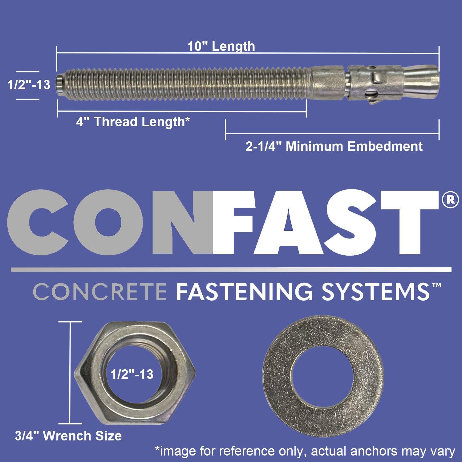CONFAST 1/2' x 10' Galvanized Wedge Anchor (Box of 25)