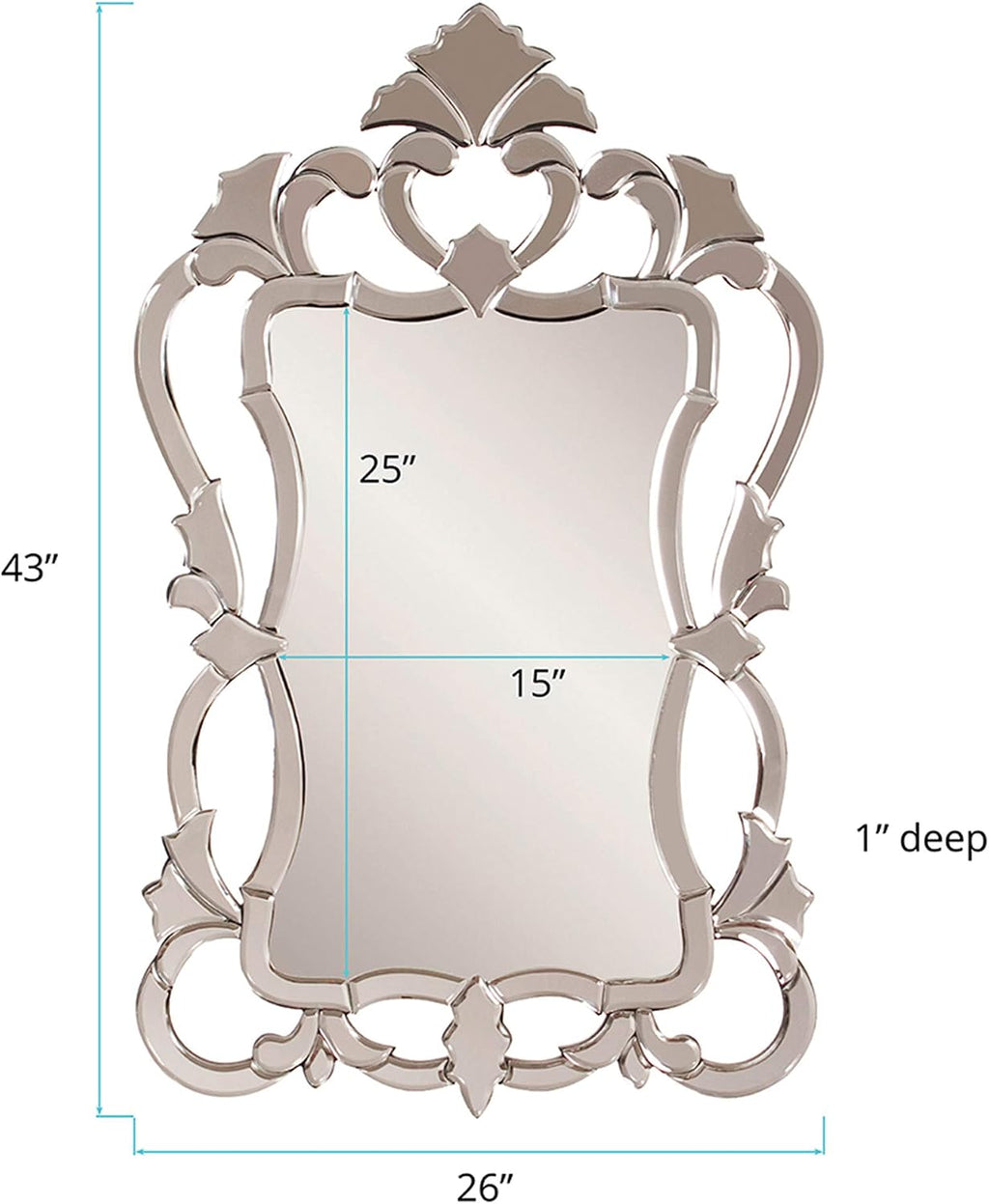 Howard Elliott Collection Small Contessa Rectangular Venetian Wall Hanging Mirror, Antique Accent Design with Mirrored Frame, Wall Mirror for Home, Living Room, Entryway and Bathroom, 43 x 26 Inch
