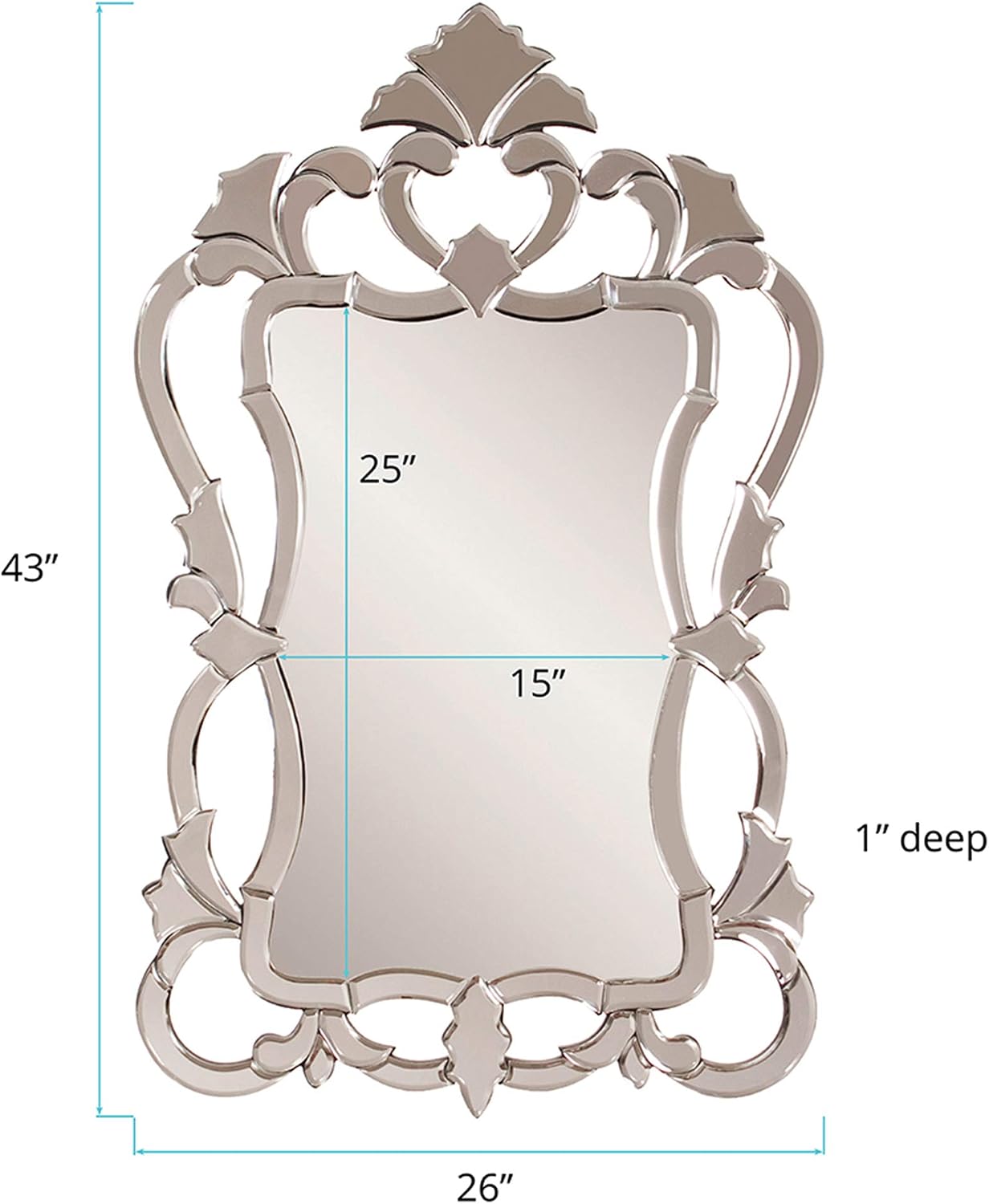 Howard Elliott Collection Small Contessa Rectangular Venetian Wall Hanging Mirror, Antique Accent Design with Mirrored Frame, Wall Mirror for Home, Living Room, Entryway and Bathroom, 43 x 26 Inch