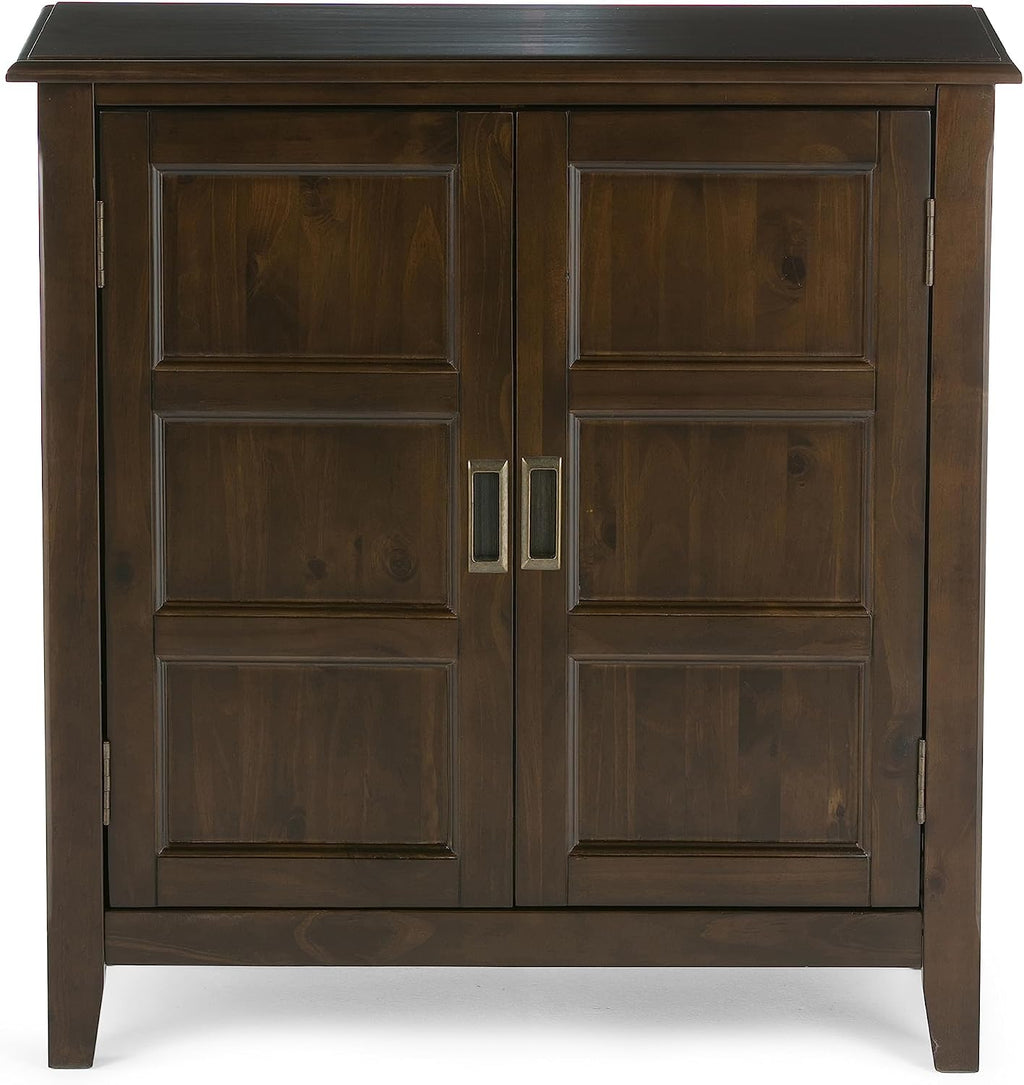 SIMPLIHOME Burlington Storage Cabinet - 30 inch Wide Solid Wood 2 Door Low Storage Unit in Mahogany Brown, Transitional Accent Cabinet for Living Room or Entryway with Adjustable Shelves