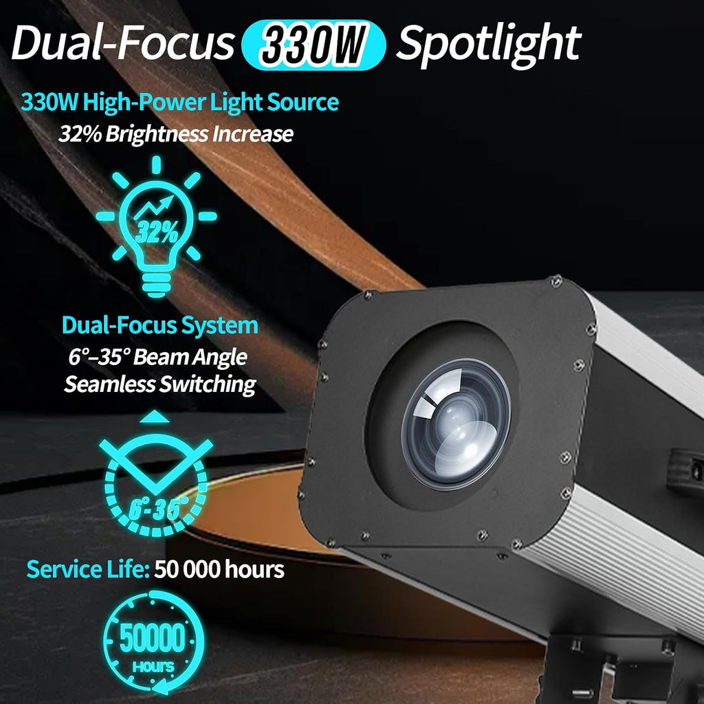 330W Stage Spotlight, 6 Colors Adjustable Dual Focus Manual Control Stage Lighting with Tripod Stand for Theater Party Performance
