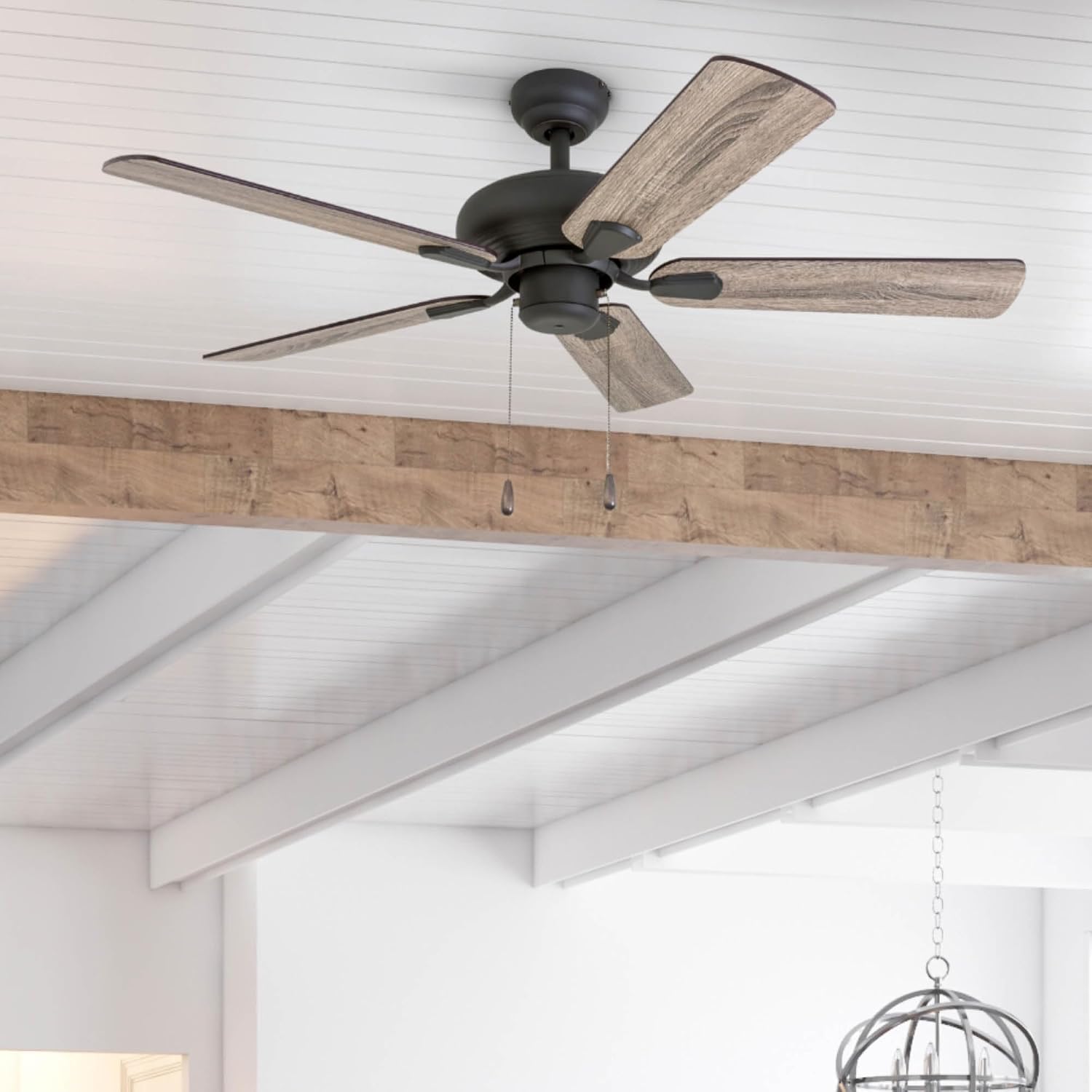Prominence Home Russwood, 42 Inch Farmhouse Ceiling Fan with No Light, Remote Control, Three Mounting Options, 5 Dual Finish Blades, Reversible Motor - 50751-01 (Bronze)