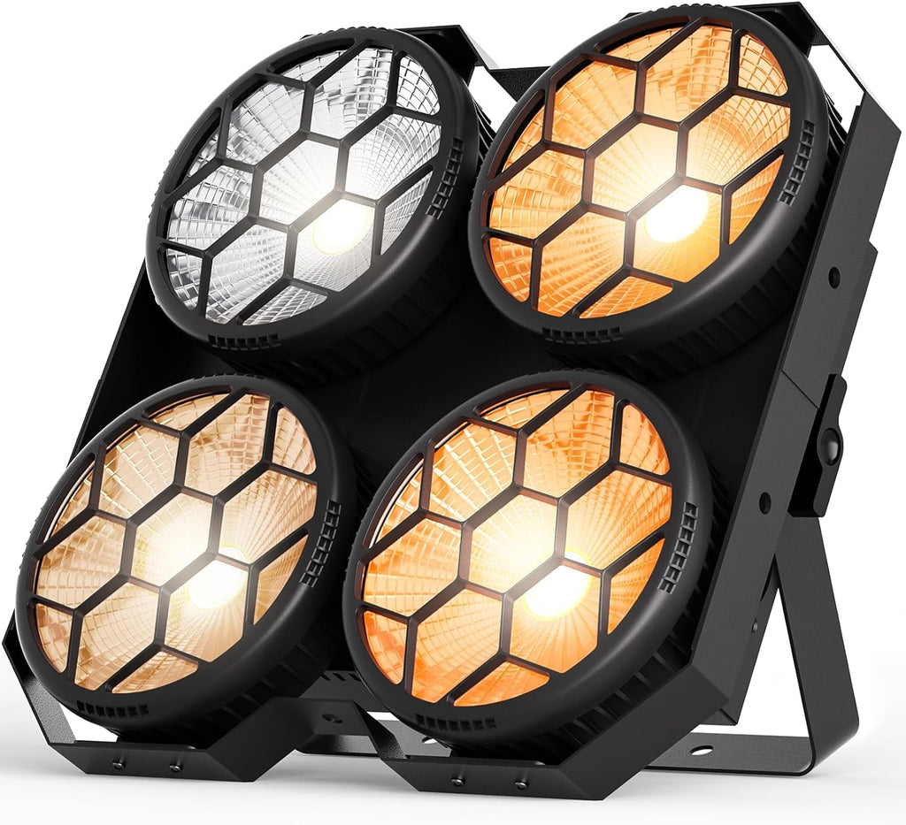 4 x 100W COB LED Stage Lights, 2 in 1 Warm/Cool White Par Can Retro Pixel Control Light, DMX/Master-Slave/Sound Activated Spotlights for Church Events Party Wedding Club Studio 1Pack