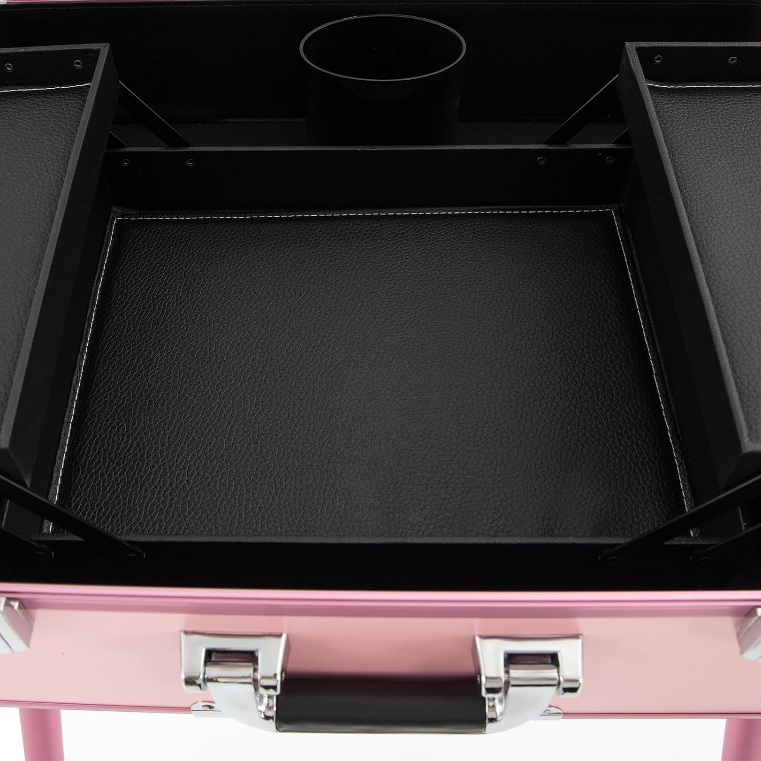 Rolling Makeup Train Case, 21'' Aluminum Trolley Makeup Train Case with LED Light & Adjustable Legs Lighted Makeup Vanity Station with 4 Removable Wheels for Professional Makeup Artists (Rose)
