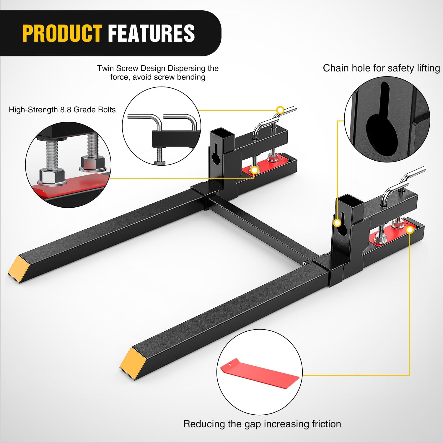 Nilight 43' 2000lbs Clamp on Pallet Forks Heavy Duty with Adjustable Stabilizer Bar for Loader Bucket Skid Steer Tractor