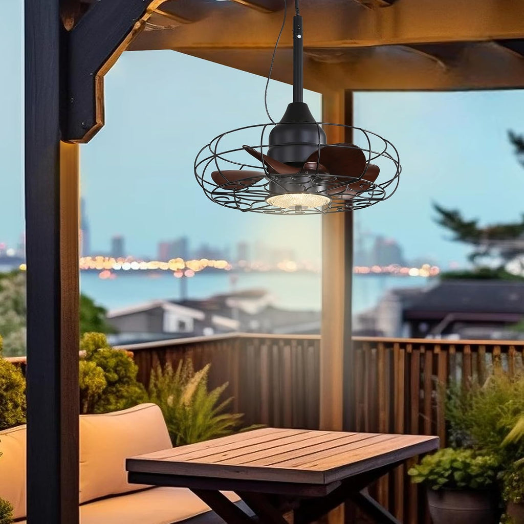 25Inch Outdoor Caged Ceiling Fan with Light Remote Control 3 Color Temp. IP65 Waterproof,Farmhouse Gazebo Fan Light for Patio Canopy Pavilot Living Room Entrance,Black,2026 Upgrad