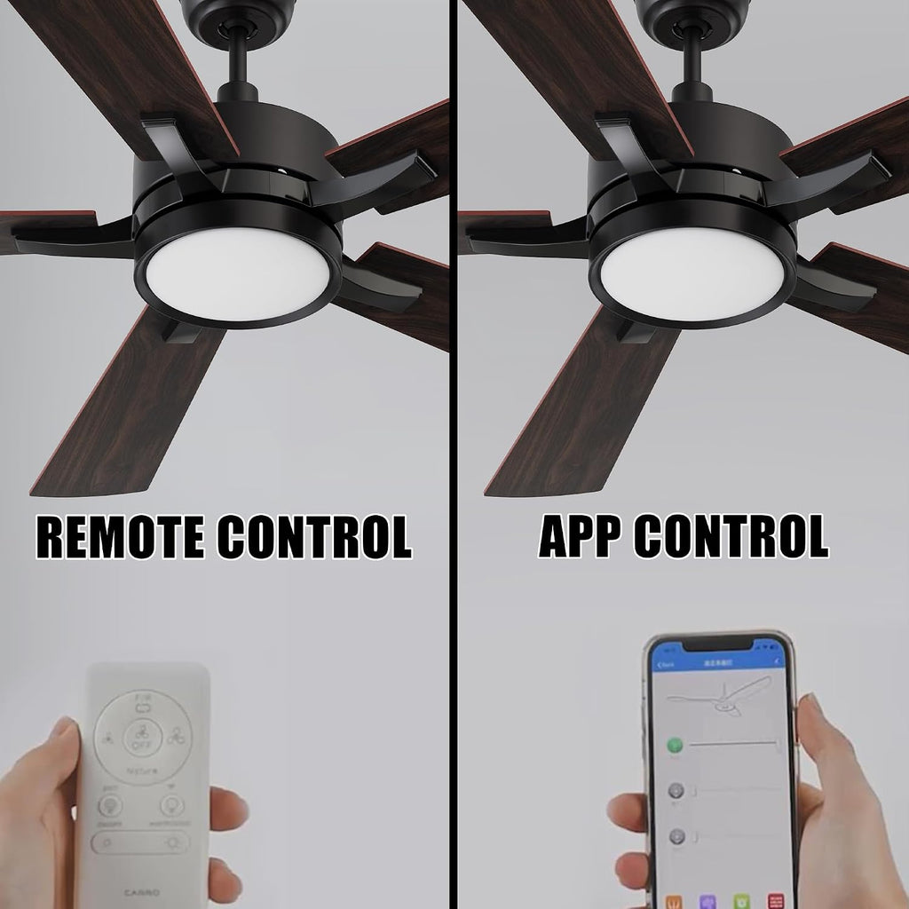 CEME 52' Ceiling Fan with Light and Remote, 10 Speeds Reversible DC Motor Outdoor Ceiling Fan, 3 Light Colors Dimmable, Compatible with Alexa, Siri & Google Home, Dark Walnut & Reddish brown