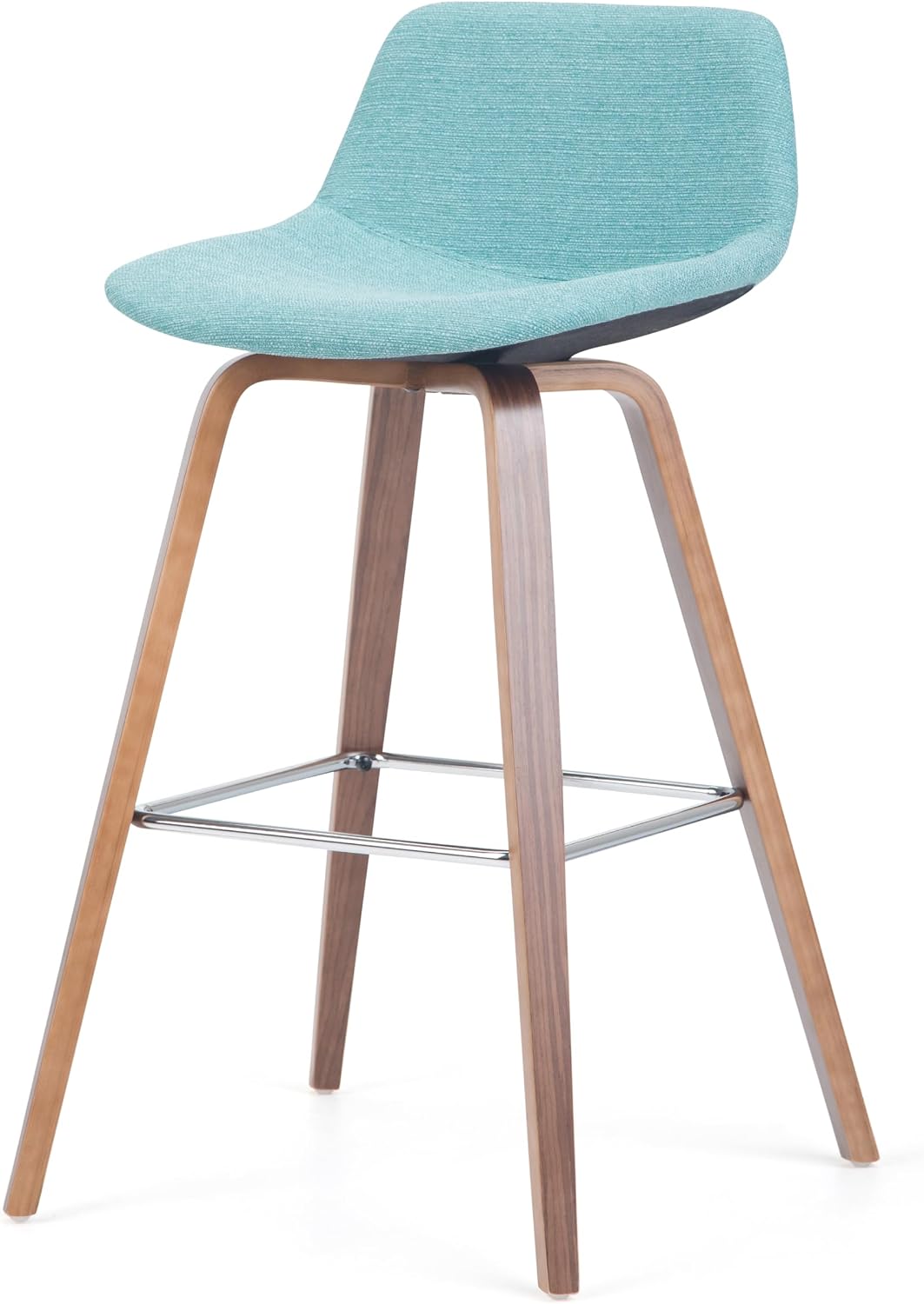 SIMPLIHOME Randolph Counter Stools (Set of 2) - 28 Inch Seat Height Upholstered Bentwood Bar Stools in Aqua Blue Linen Look Fabric, Mid Century Modern Seating with Curved Backrest and Footrest