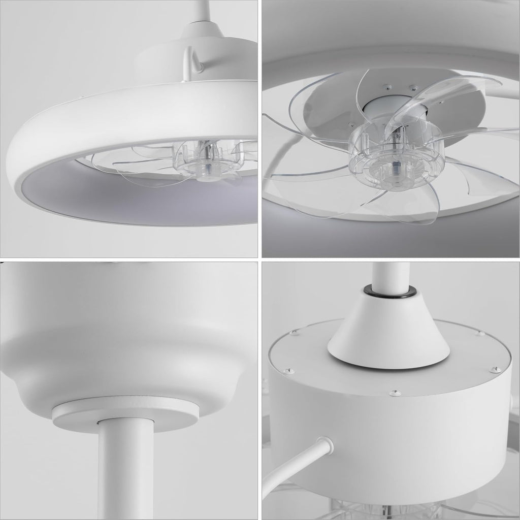 Oval AIR Loren 20' Small Smart Ceiling Fan with Light, Semi Flush Mount, Quiet 6-Speed Reversible Motor, Dimmable LED, Adjustable CCT, App & Remote Control, Minimalist, White AIR8002D