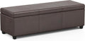 SIMPLIHOME Avalon Extra Large Storage Ottoman Bench - 54 inch Wide Upholstered Vegan Leather Rectangular Lift-Top Ottoman in Distressed Brown, Contemporary Bench for Living Room with Hidden Storage