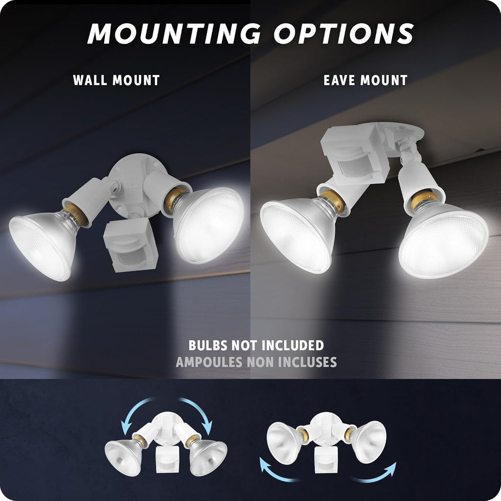GLOBE Electric 17000269 110-Degree 240 W Twin Head White Hardwired Motion Sensor Security Flood Light, Spotlight, Outdoor, Outside House Lights (Pack of 12)