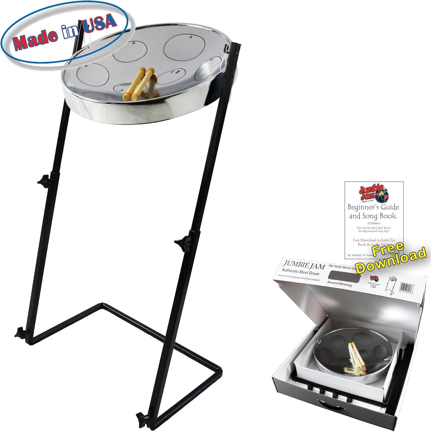 Jumbie Jam Steel Drum Ready-To-Play-Kit Chrome Finish with Metal Z-Floor Stand