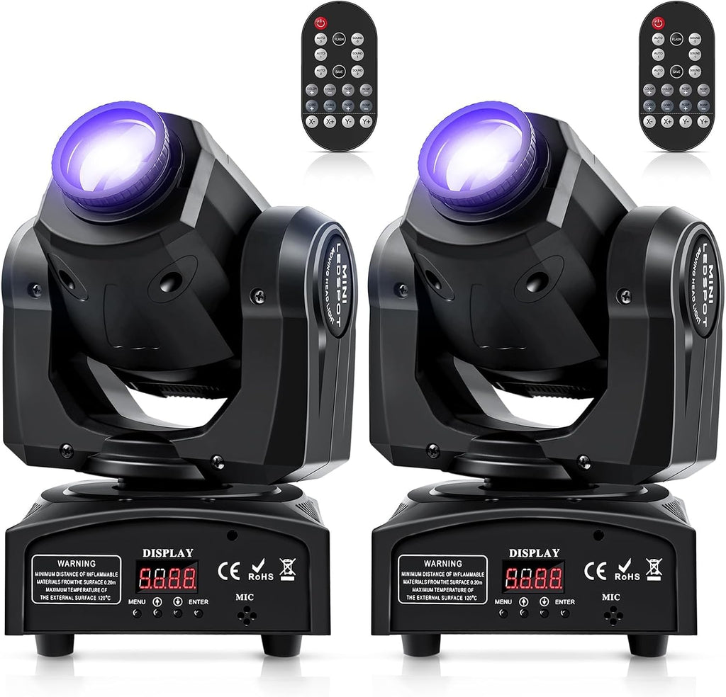 2PCS 60W LED Moving Head Light Stage Lights with Remote Control 8 GOBO 8 Colors Spotlight by DMX Controlled 11 Channel with Sound Activated for Disco Club Party Stage Lighting Shows