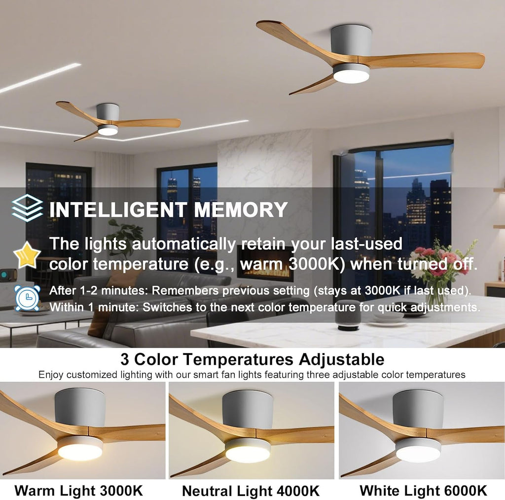 36in Nordic Indoor Ceiling Fan Light 12W LED Dimmable Fan Lights Living Room Dining Room Ceiling Lighs Fan Lighting 6 Gear Wind Speed Ceiling Fan With Light Wooden Fan Blades
