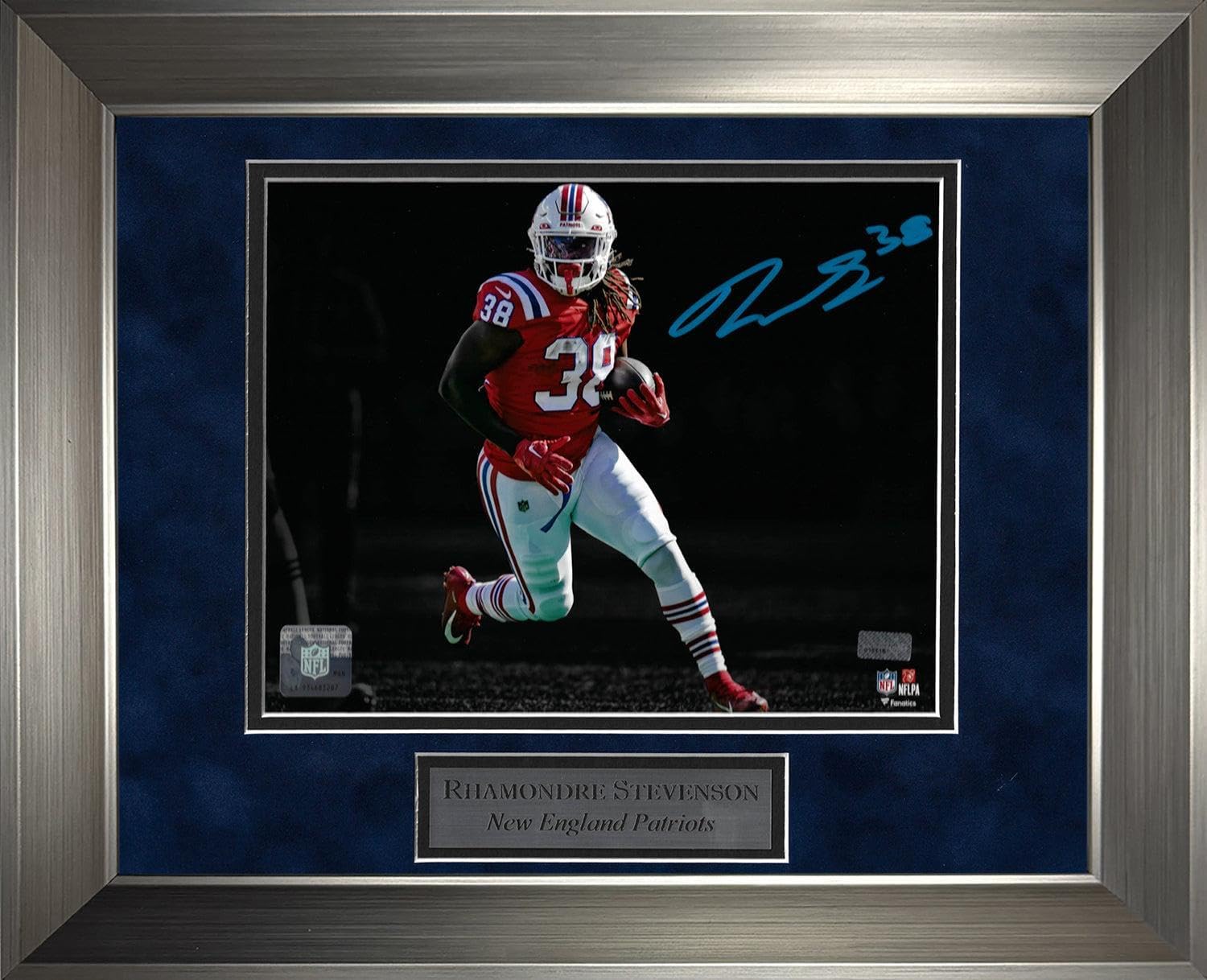 Rhamondre Stevenson Autograph 8x10 Photo - Throwback Spotlight - New England Patriots - Framed 13x16 - New England Picture Authentication - Autographed NFL Photos