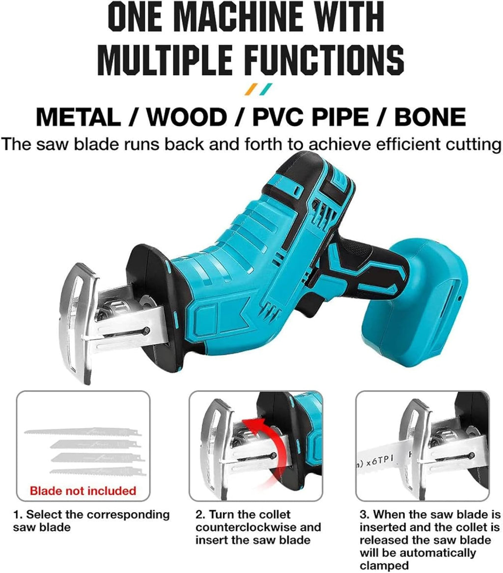 Reciprocating Saw, 20V Cordless Reciprocating Saw w/ 2 Battery & Charger, Variable Speed and Tool-Free Blade Change, 4 Saw Blades for Wood/Metal/PVC Pipe Cutting