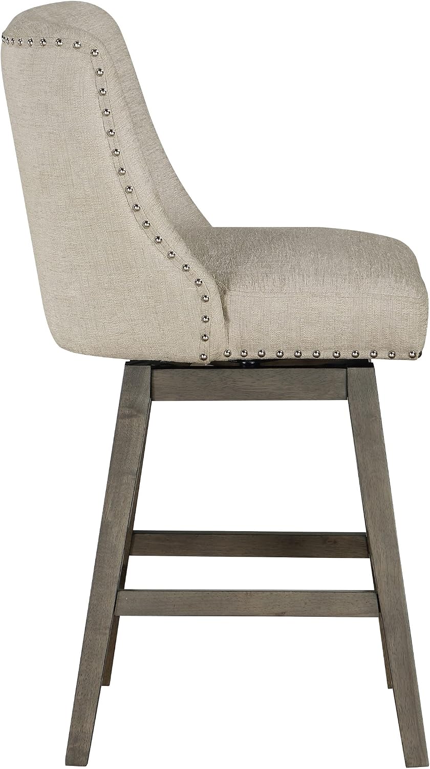 OSP Home Furnishings Granville Swivel Counter Height Stool with Grey Wood Legs, Wheat Fabric