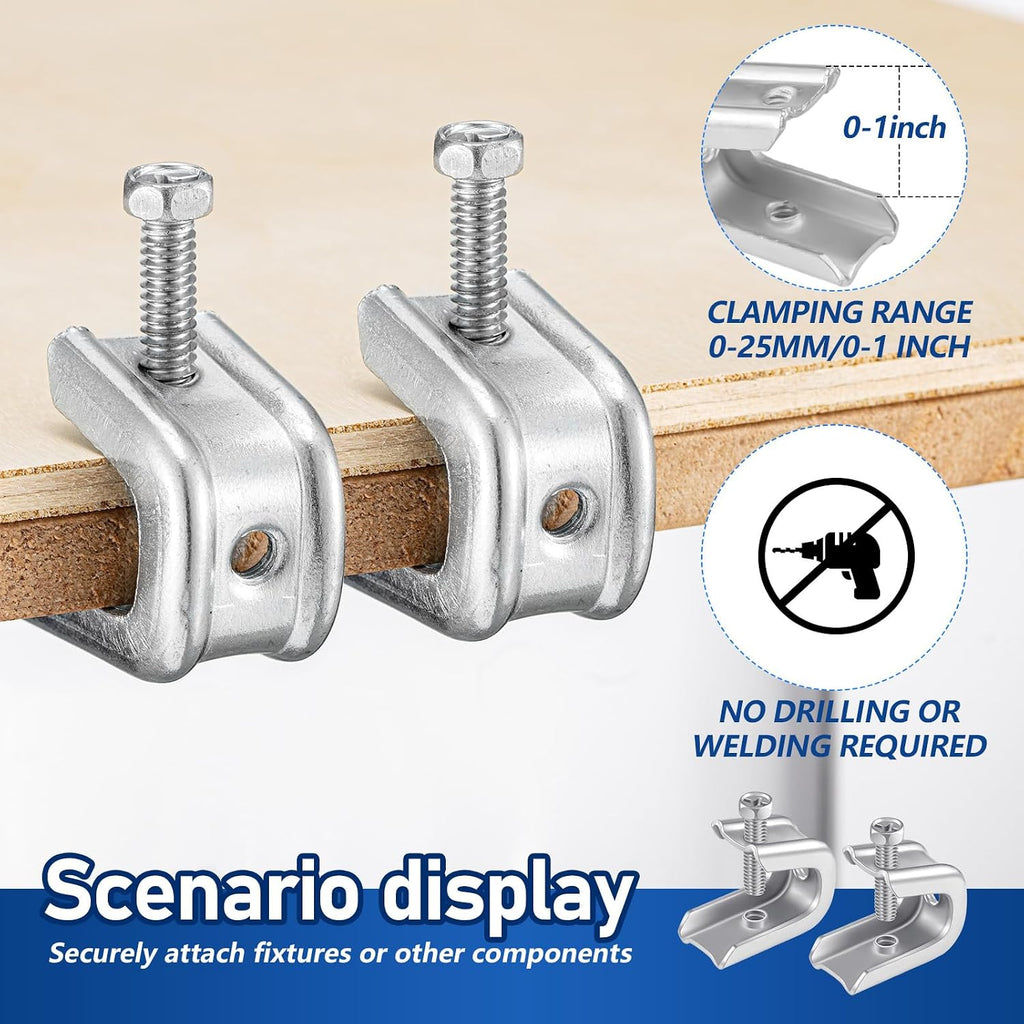 Hicarer 400 Pcs 1/4' x 20 Beam Clamp Heavy Duty Steel, Zinc Plated C-clamp Fastener for I-beams and Strut Channels, Secure Conduit & Pipe Hanging Support