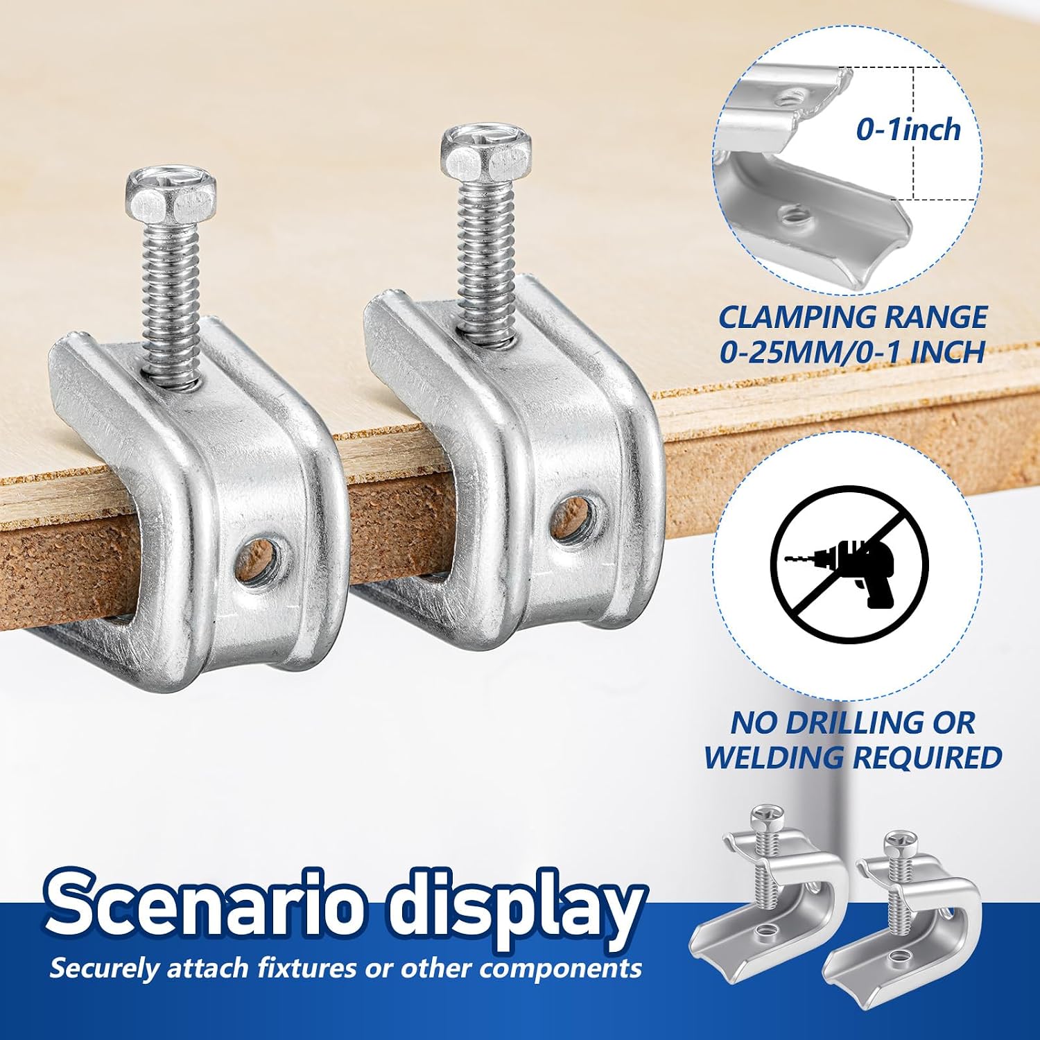 Hicarer 400 Pcs 1/4' x 20 Beam Clamp Heavy Duty Steel, Zinc Plated C-clamp Fastener for I-beams and Strut Channels, Secure Conduit & Pipe Hanging Support