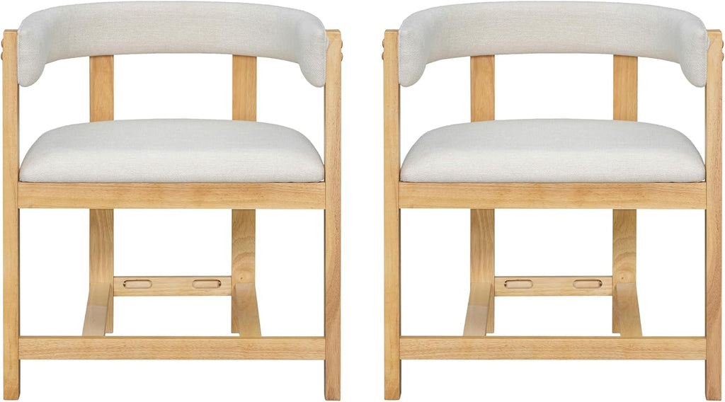 Christopher Knight Home Set of 2 Arley Modern Fabric Upholstered Dining Armchair, Sturdy Wooden Kitchen Side Chair with Ergonomic Backrest and Footrest, Soft Padded Barrel Accent Chair, Beige+Natural