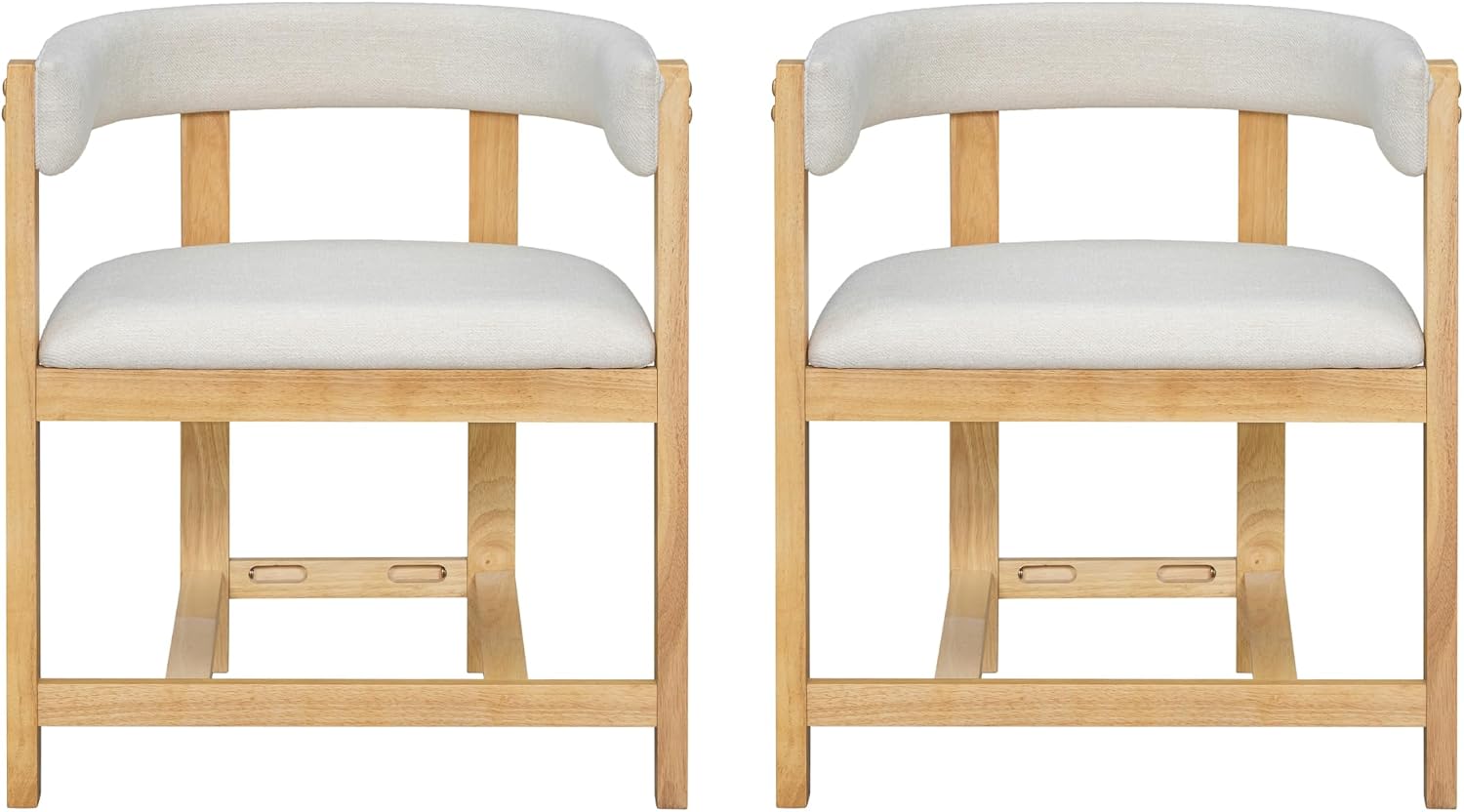 Christopher Knight Home Set of 2 Arley Modern Fabric Upholstered Dining Armchair, Sturdy Wooden Kitchen Side Chair with Ergonomic Backrest and Footrest, Soft Padded Barrel Accent Chair, Beige+Natural