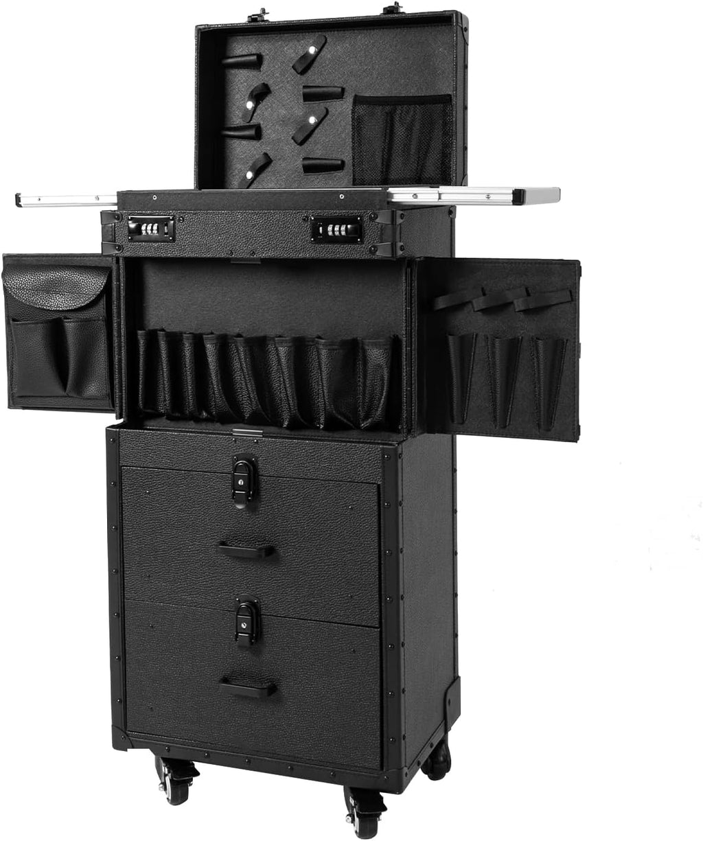 Beauty Salon Trolley Suitcase, Makeup Rolling Train Case, Professional Rolling Makeup Train Case, Hair Stylist Beauty Travel Organizer, Makeup Rolling Train Case Large Storage Cosmetic Trolley (Black)