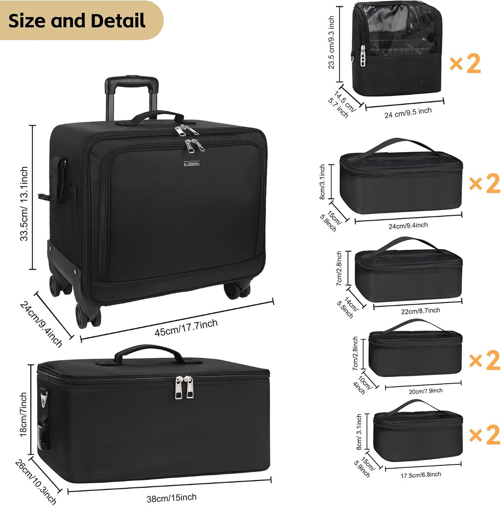 TANTO Rolling Makeup Train Case, Professional Makeup Case on Wheels Makeup Artist Bag With 7 Small Bag 4 in 1 Extra Large Cosmetics Organizer Cosmetology Case With Swivel Wheels &Adjustable Dividers