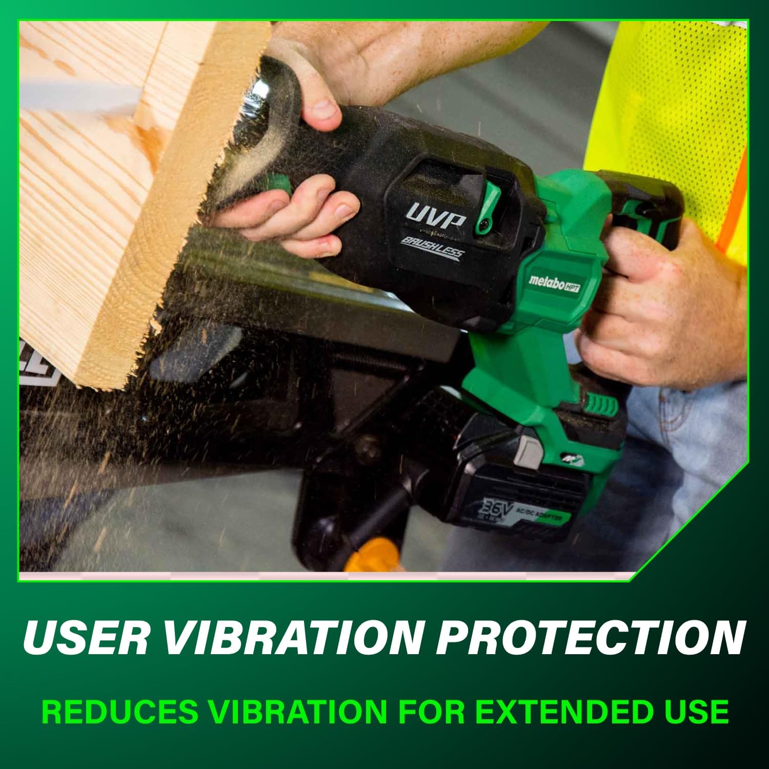 Metabo HPT 36V MultiVolt Cordless Reciprocating Saw, 4-Stage Speed Selector, 1,700 SPM to 3,000 SPM, Orbital Action, Low Vibration, Hybrid Power Option, Metal Rafter Hook, Tool Body Only, CR36DAQ4
