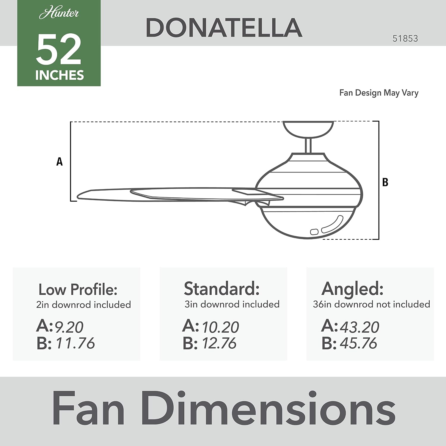 Hunter 52 inch Donatella Matte Black Ceiling Fan with LED Light Kit and Handheld Remote