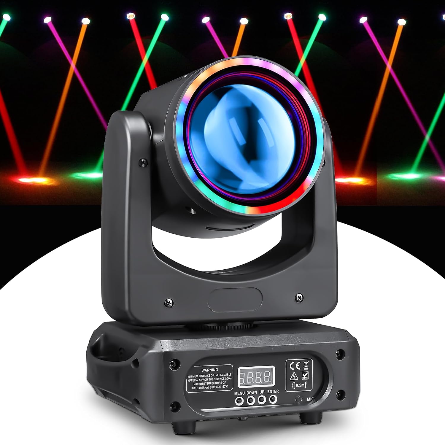 Moving Head DJ Light 100W LED Stage Lights Beam Halo DJ Lights RGBW 4-in-1 Colors Spotlights Strobe DMX512 Sound Activated for Party Wedding Live Show Parties DJ Equipment Lighting