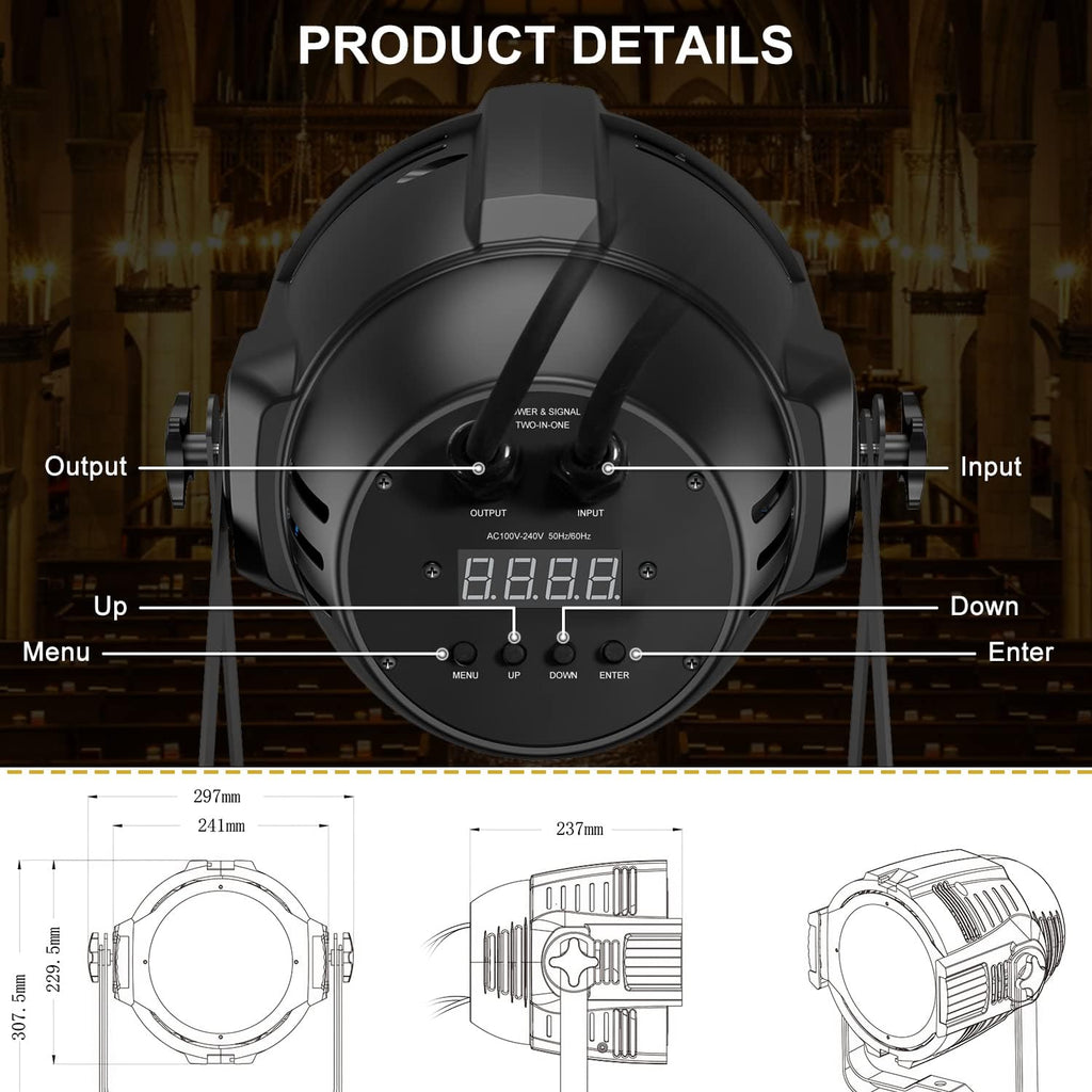 BETOPPER Stage Spotlights with/Barn Door, 200W COB Stage Lights, Warm & Cold White LED DMX Lights, Master-Slave Spot Light Strobe Lighting, Fresnel Light for Church Wedding Theater Photo Studio(4)