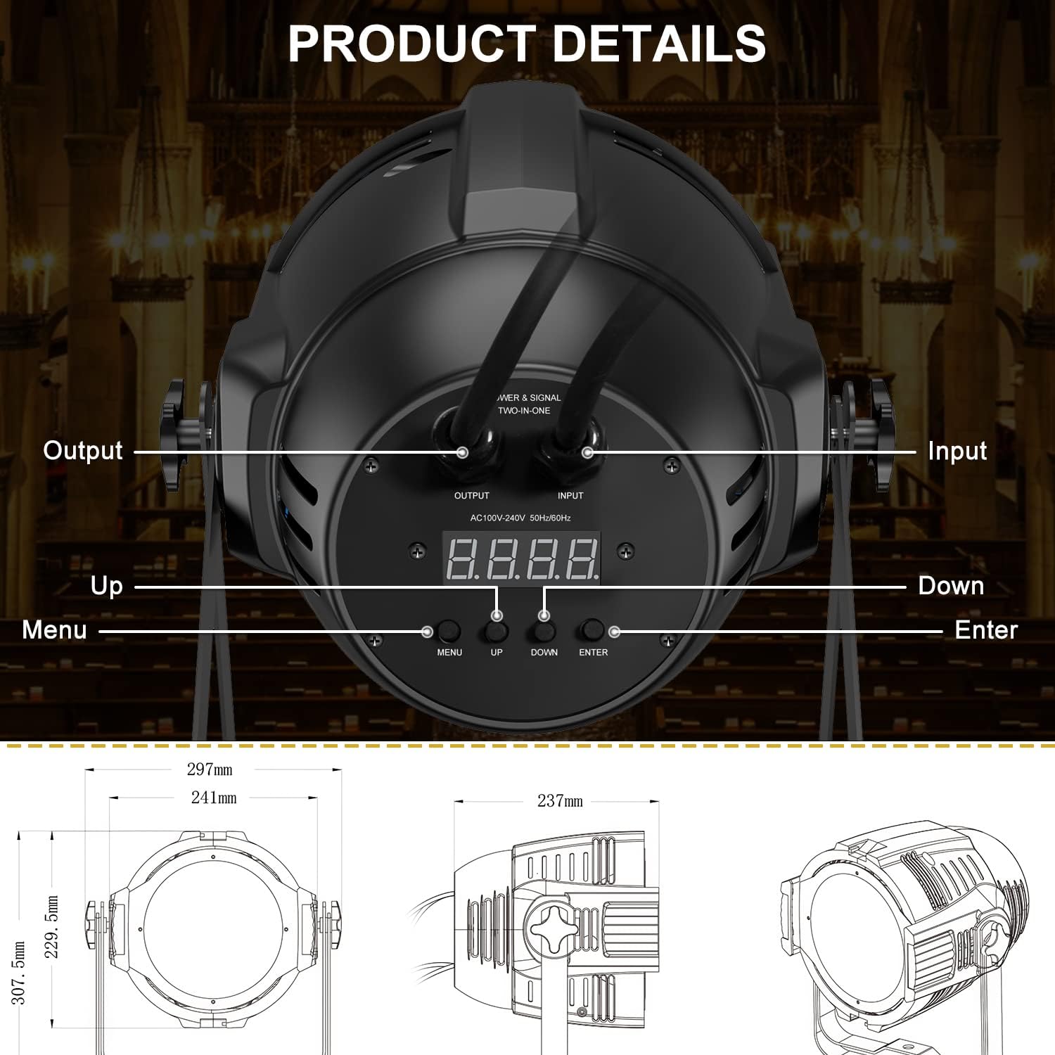 BETOPPER Stage Spotlights with/Barn Door, 200W COB Stage Lights, Warm & Cold White LED DMX Lights, Master-Slave Spot Light Strobe Lighting, Fresnel Light for Church Wedding Theater Photo Studio(4)