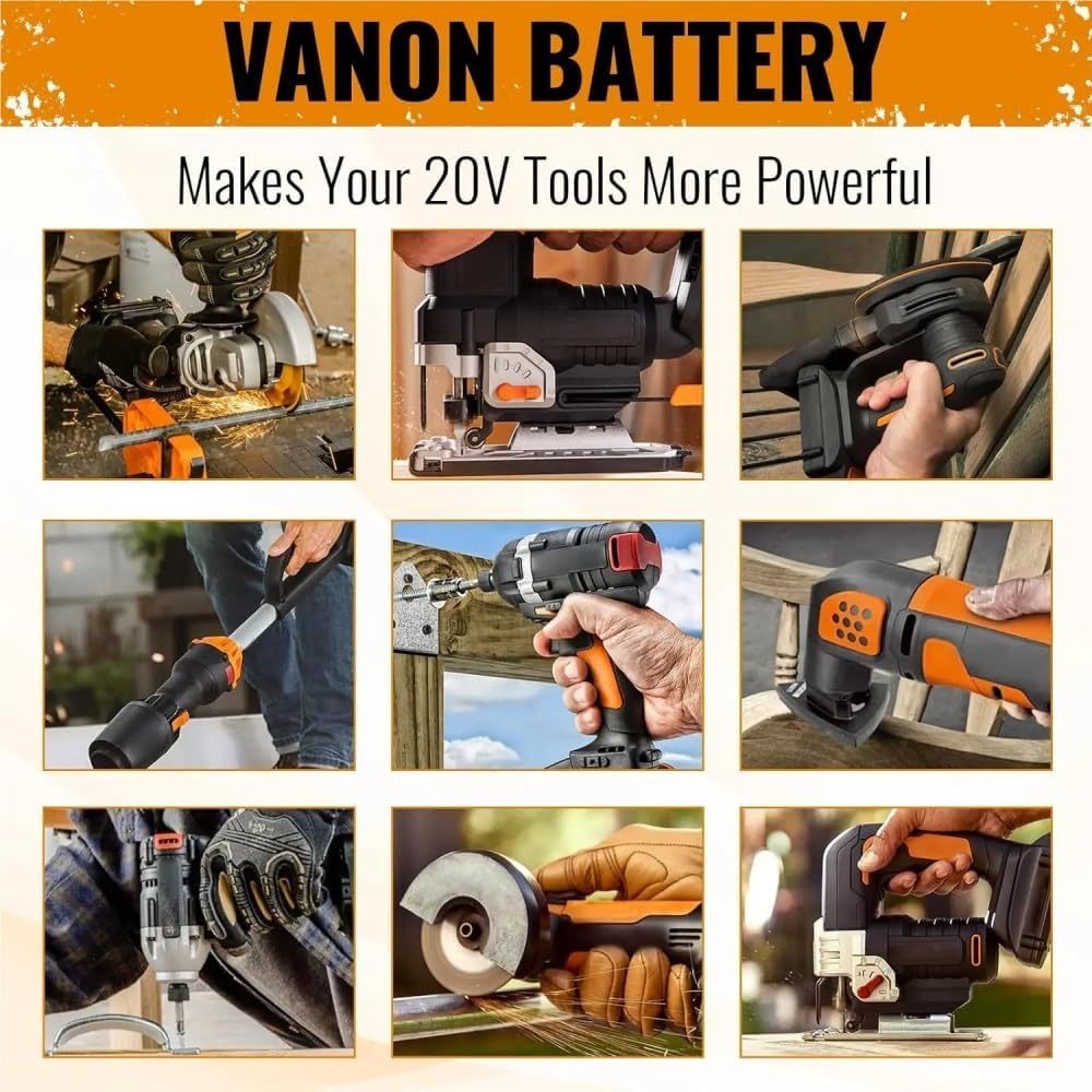 20V Replacement Lithium-Ion Battery Compatible With Worx WA3520 WG151 WA3575 WA3512 Cordless Power Drill Angle Grinder Reciprocating Saw Tool Packs(1PCS 8.0Ah)