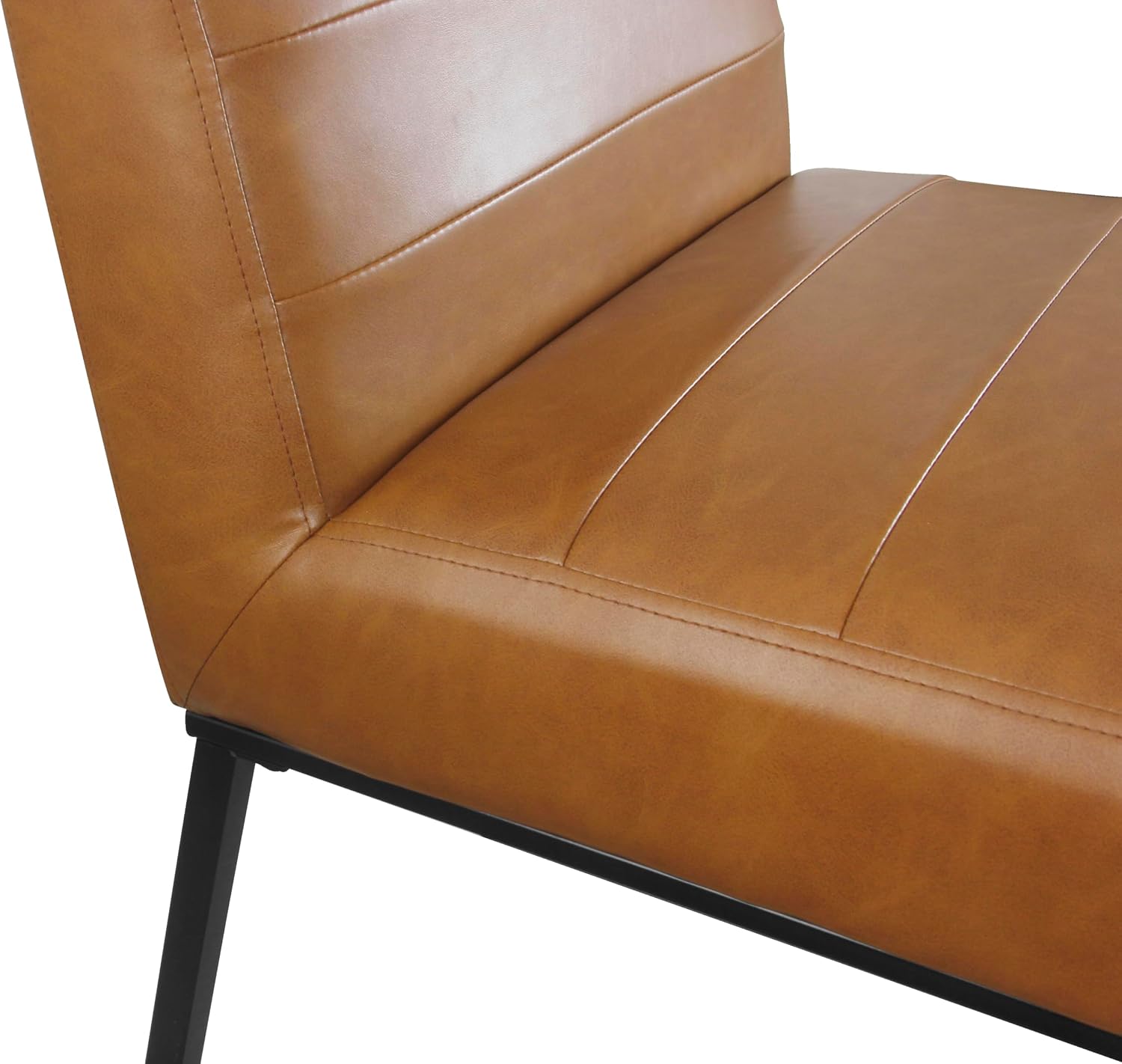 HomePop Channeled Metal Dining Chair - Caramel Brown Faux Leather (Single Pack)