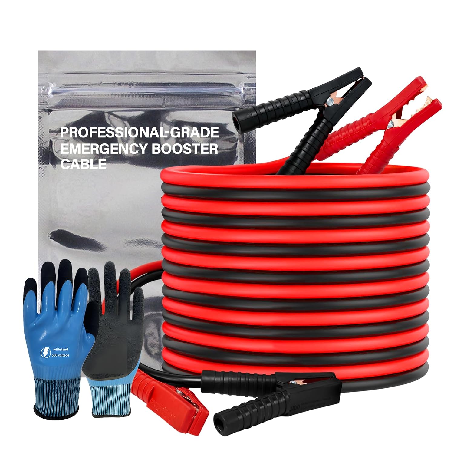 0 Gauge 16FT Jumper Cables for Heavy Duty Trucks & Cars, 1000A Booster Cables with Copper-Clad Aluminum Wire, Heavy-Duty Clamps, Flexible PVC, for 12V & 24V Gas or Diesel Vehicles