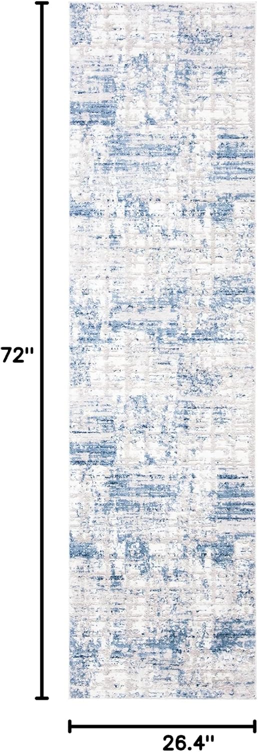SAFAVIEH Amelia Collection Runner Rug - 2'2' x 6', Blue & Grey, Modern Abstract Distressed Design, Non-Shedding & Easy Care, Ideal for High Traffic Areas in Living Room, Bedroom (ALA786M)