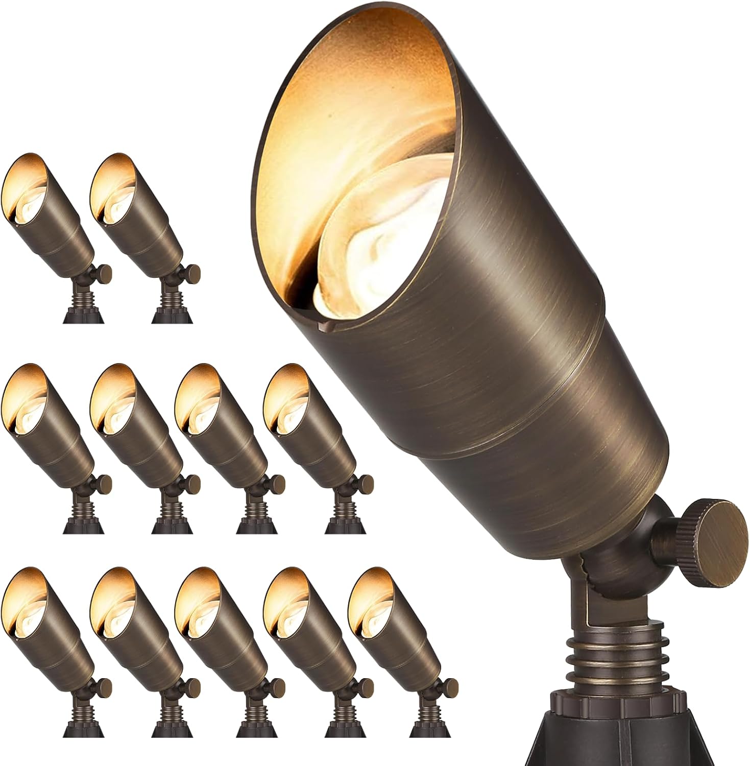 Gardencoin Solid Brass Outdoor Landscape Spotlights, 12V LED Low Voltage Landscape Lights for Garden and Yard, Bronze Heavy Duty Up Lighting Fixture Without MR16 Bulb, 12 Pack