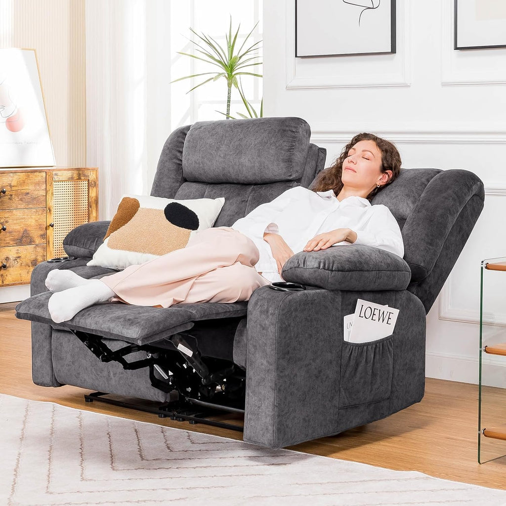 COMHOMA Living Room Furniture Sets Manual Recliner Loveseat,2 Seat Fabric Reclining Sofa,Ergonomic Backrest with Cup Holders&Side Pockets,Daul Recliners for Living Room,Meeting Room,Dark Gray(2)