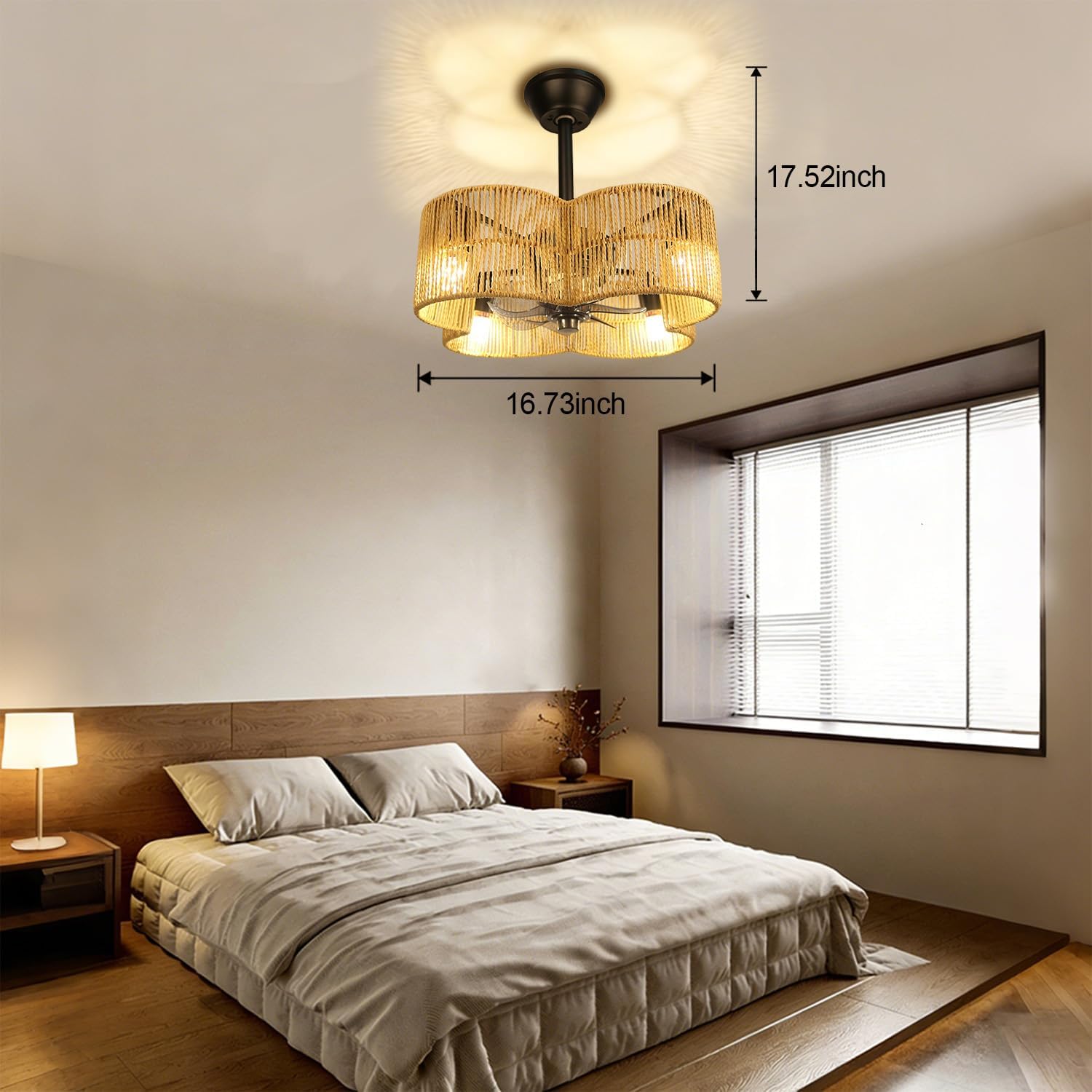 Ceiling Fans with Lights Flush Mount, 20 Inch Caged Low Profile Ceiling Fans with 3 Mode Lighting and Remote Control with E26 Bulbs for Bedroom, Nursery, Garage (Four-Leaf Clover)