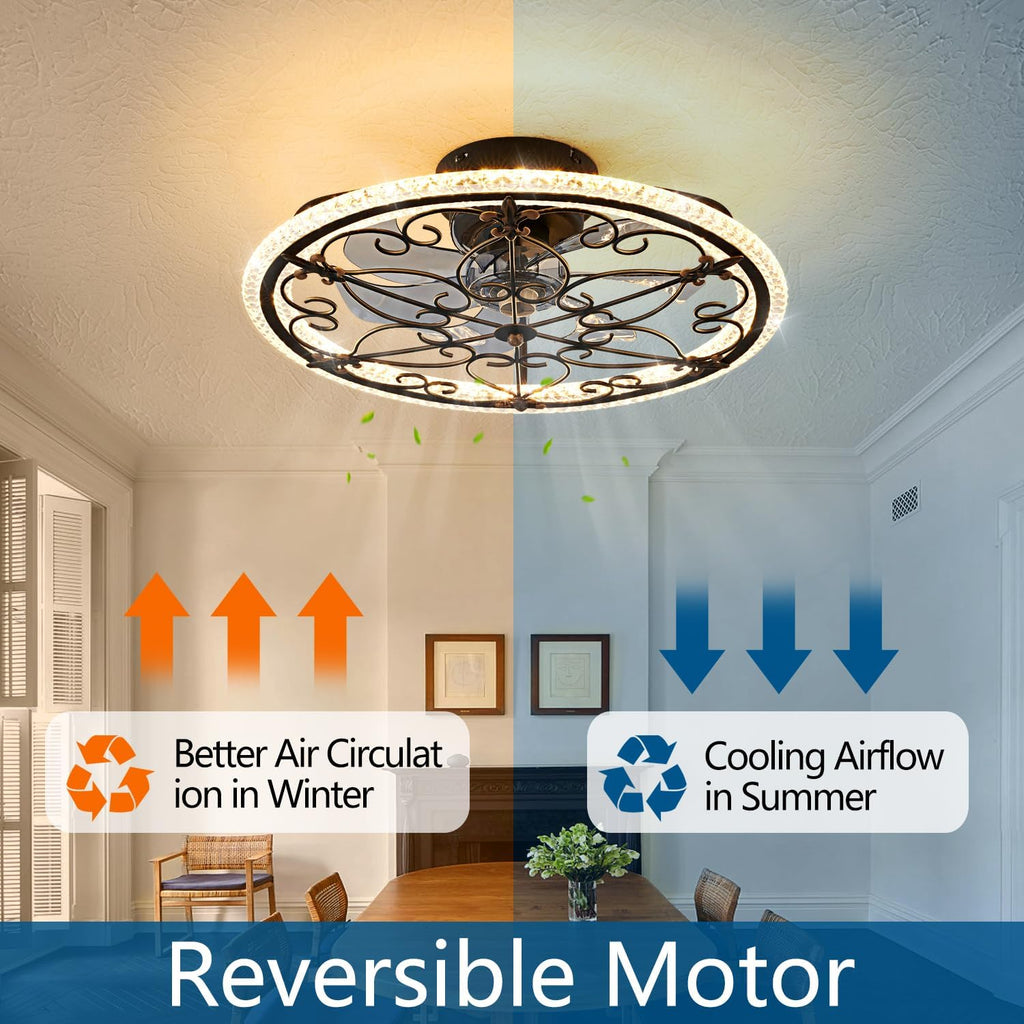 Caged Ceiling Fan with Lights Remote Control, 6 Speeds 3 Color Farmhouse Industrial Ceiling Fan with Light for Kitchen Bedroom Living Room