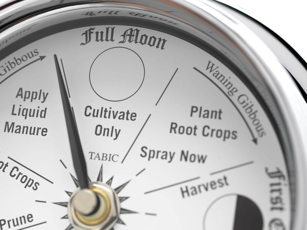 Classic Chrome Moon Gardening Clock - Lunar Harmony Guide with Moon Clocks -Essential Gardening Tool for Biodynamic & Organic Gardening - Get the Best Results and Transform Your Garden