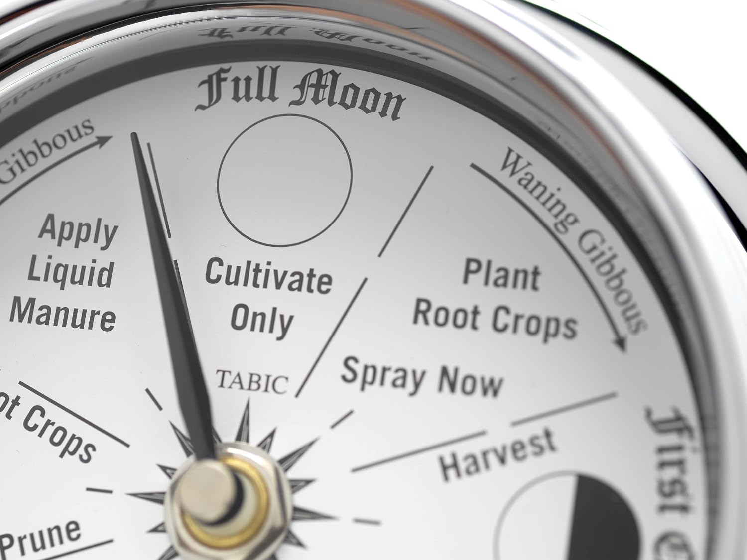 Classic Chrome Moon Gardening Clock - Lunar Harmony Guide with Moon Clocks -Essential Gardening Tool for Biodynamic & Organic Gardening - Get the Best Results and Transform Your Garden