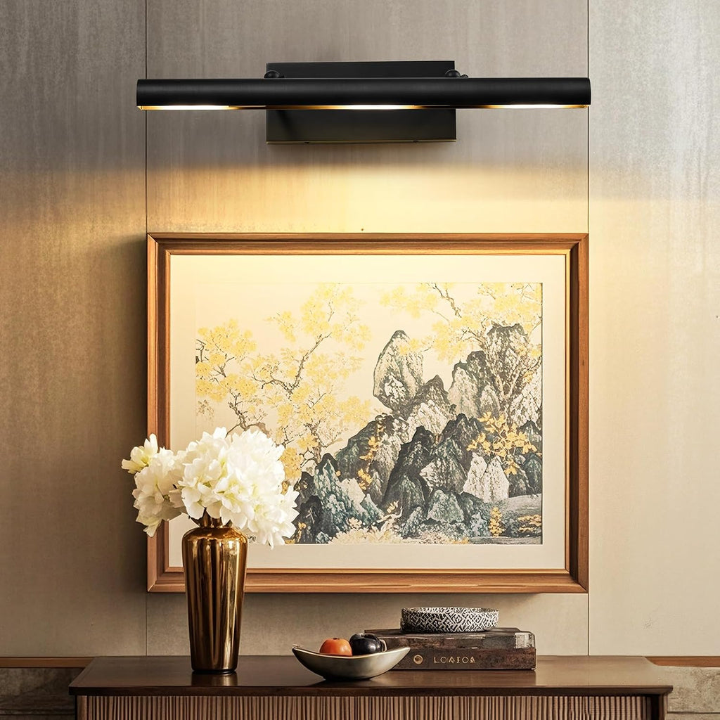 Art Picture Frame Wall Light: 24' Black Dimmable Vintage Artwork Brass Painting Spotlight - Hardwired Swing Arm Rotatable 3 Lights over Pictures - Linear Accent Lighting above Photo for Gallery Museum